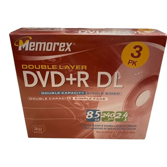 Memorex Double Layer DVD+R DL 3 Pack New Sealed - Picture 1 of 5